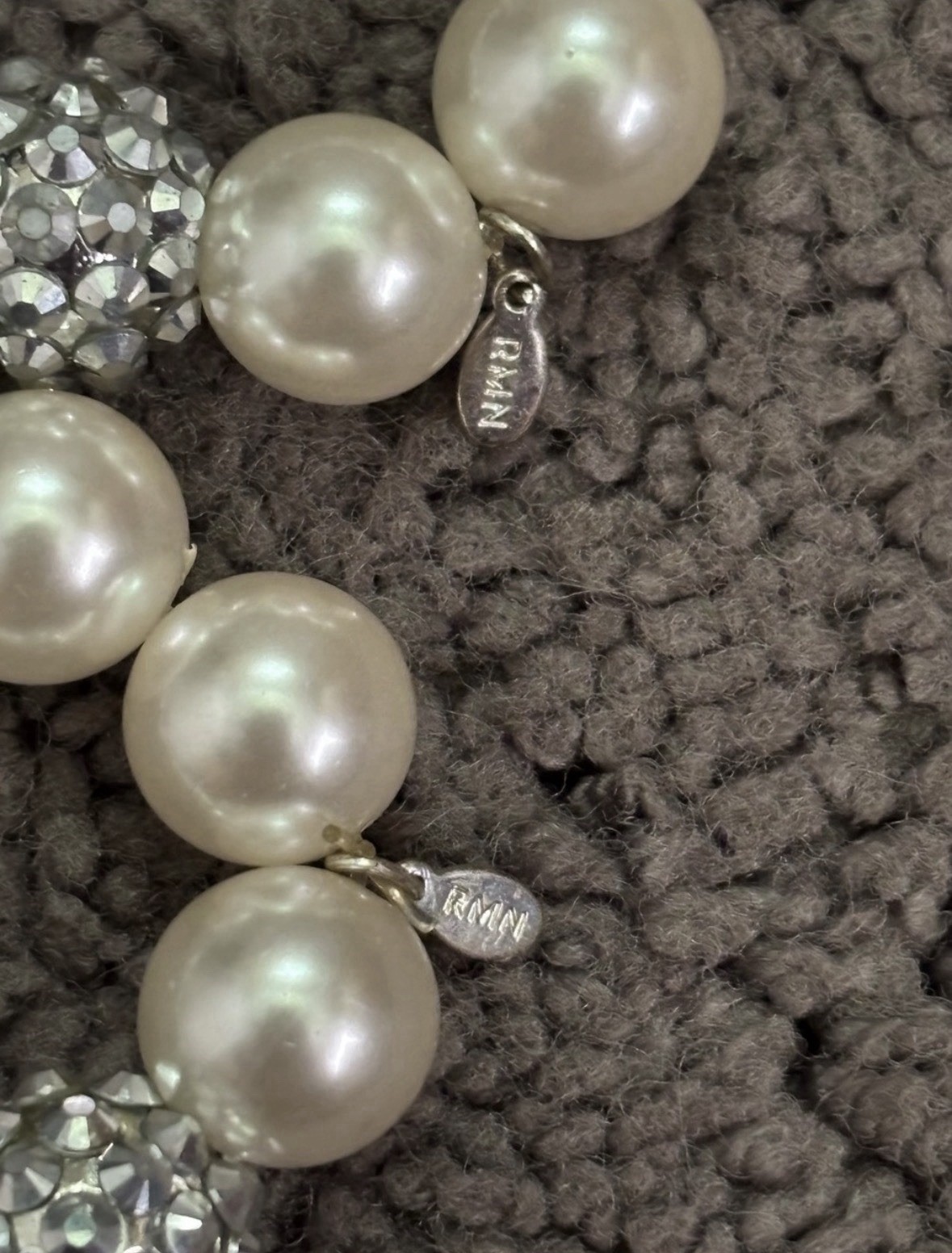 Set of 2 Vintage RMN Faux Pearl and Rhinestone Beaded Bracelets
