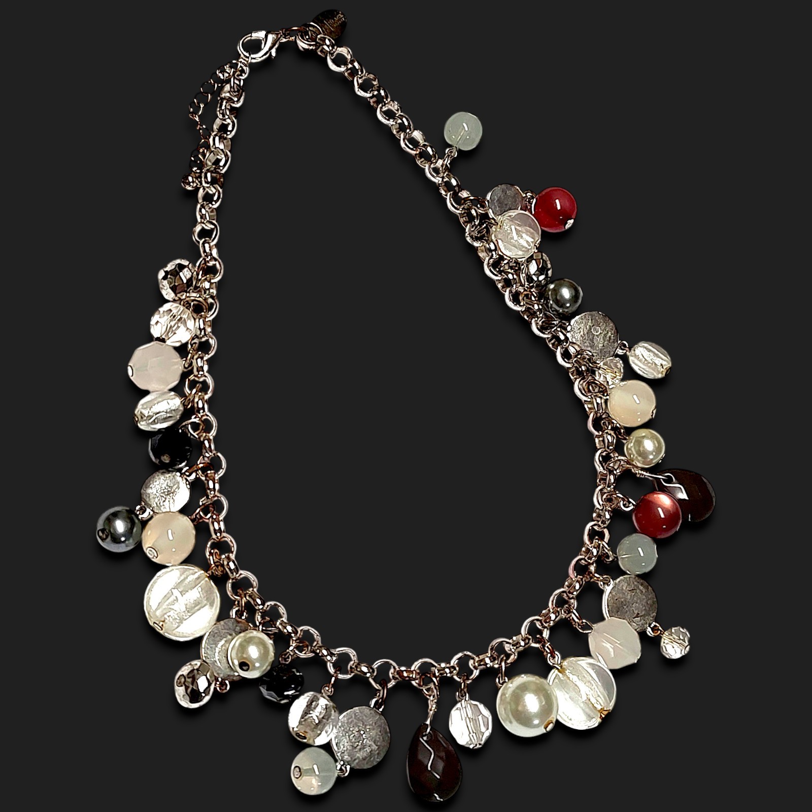 WHBM Chunky Silver Tone Mulicolored Mixed Beads Styles Shapes Statement Necklace