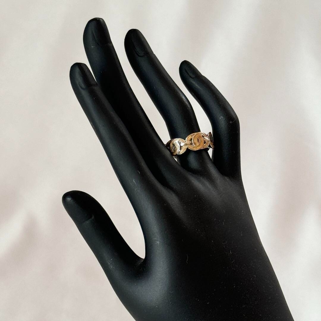 Auth CHANEL Coco Mark Ring US 6.5 Metal Silver Beige Vintage Accessory Women’s