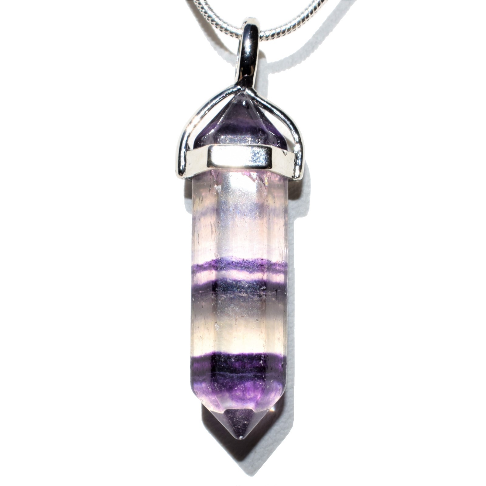 CHARGED Faceted Rainbow Fluorite Point Pendant + 20″ Stainless Steel Chain