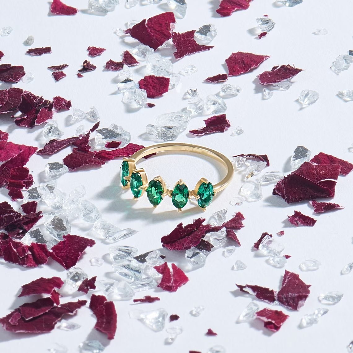2CT Emerald Lab Created Gold Plated Half Band Ring US Duty Free