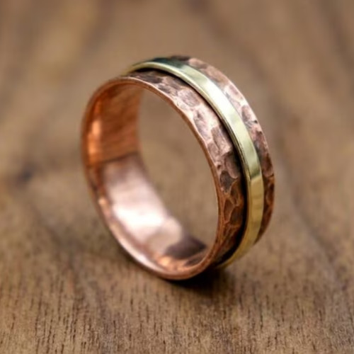 Solid Pure Copper Brass Minimalist Healing Ring, Handmade, Unisex, Hammer