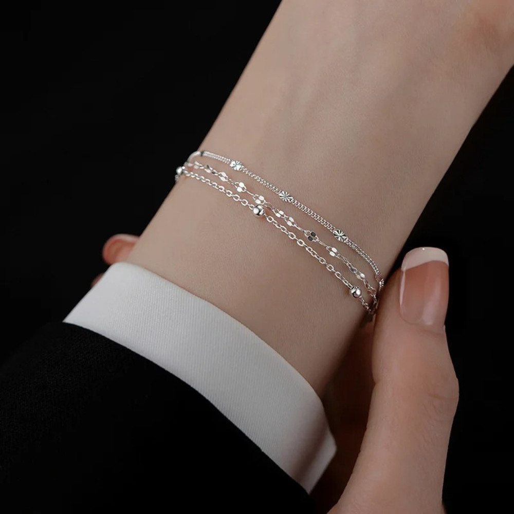 925 Sterling Silver Multi-Layer Beads Bracelet for Women | Adjustable Luxury