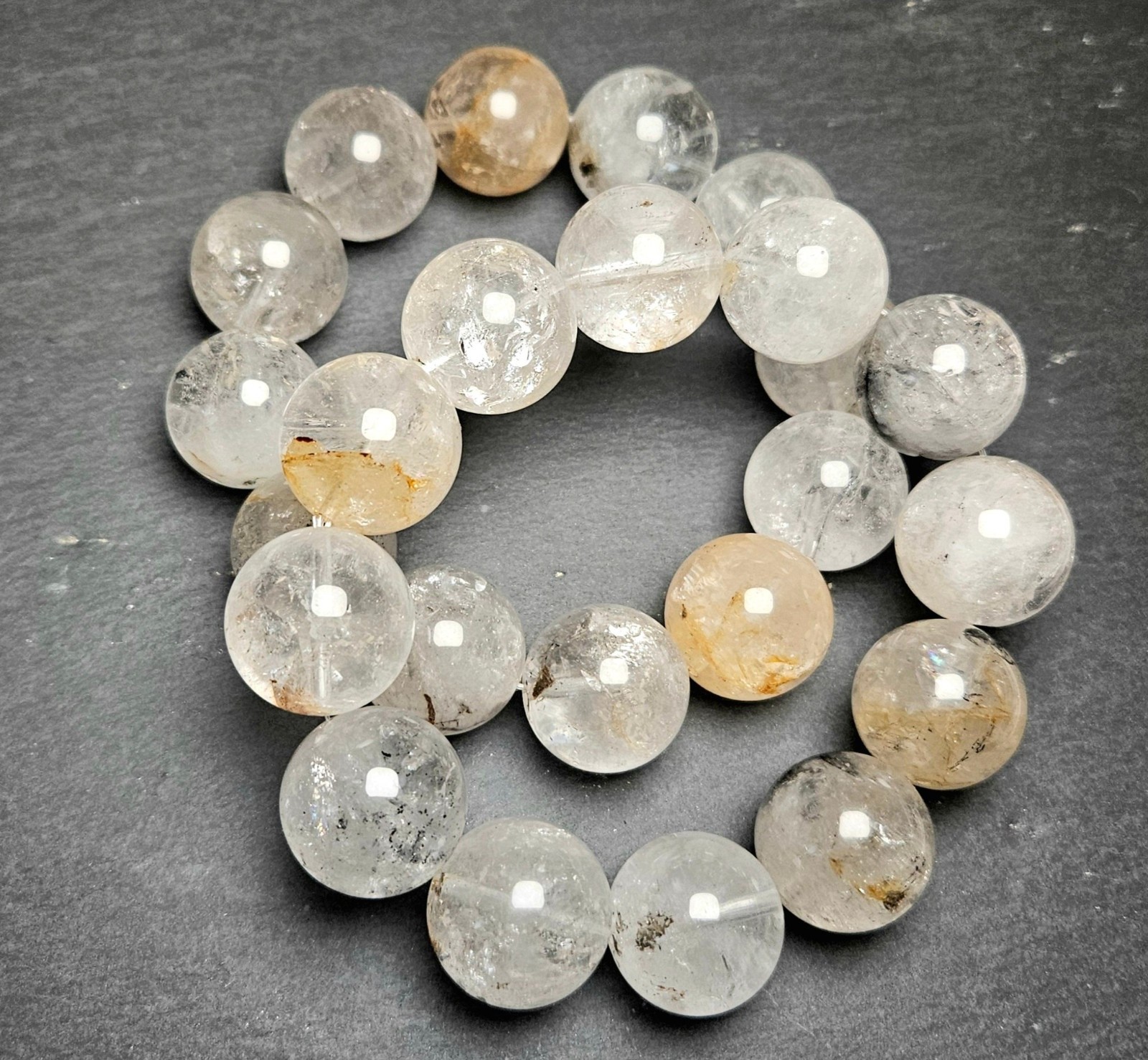 Herkimer Diamond Bead Bracelet 18mm – Natural Gemstone Jewelry