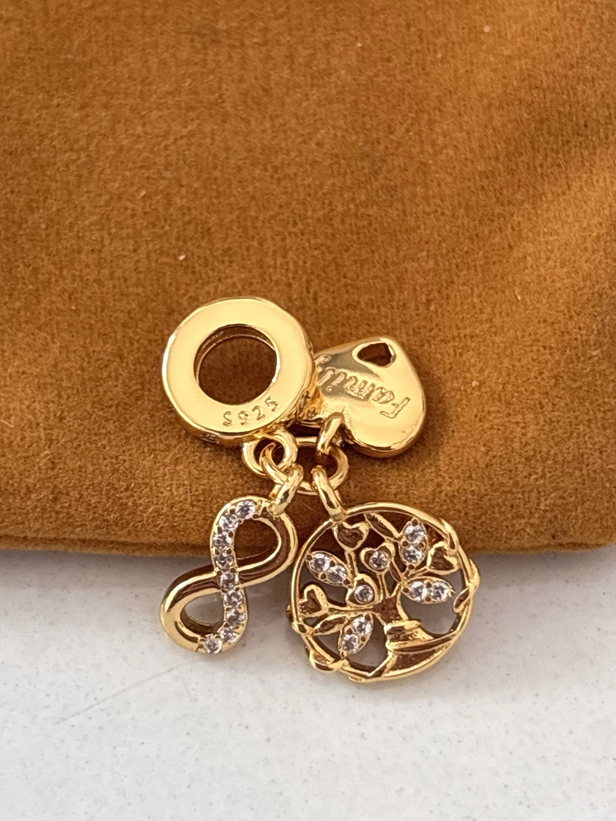 Gold Plated Sterling Silver Family Heart Tree Infinity Dangle Charm 925 Bead Uk