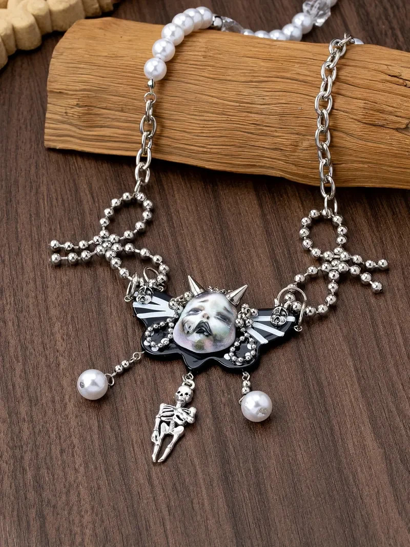 Gothic Skull Pearl Accent Necklace