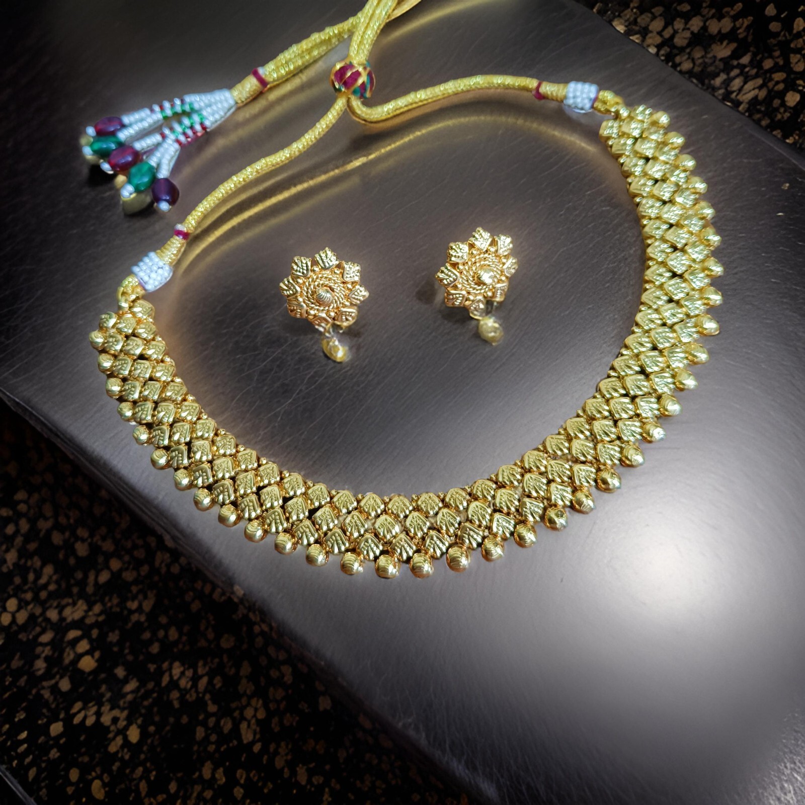 22K Gold Plated Bollywood Indian Wedding Necklace Earrings Beautiful Jewelry Set