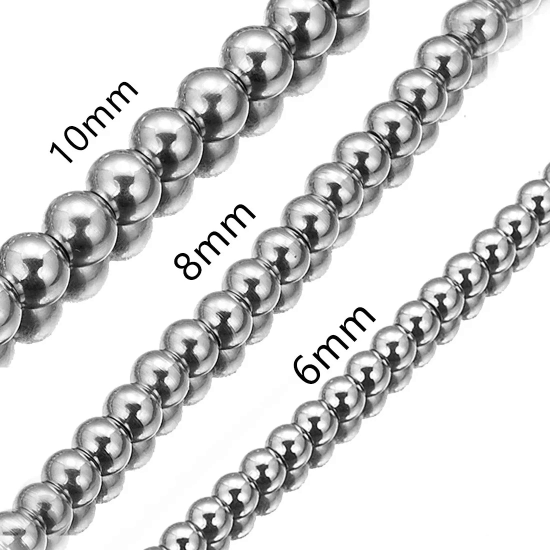 6/8/10mm Hip Hop Men’s 316L Stainless Steel Ball Beads Chain Necklace 7-40inch
