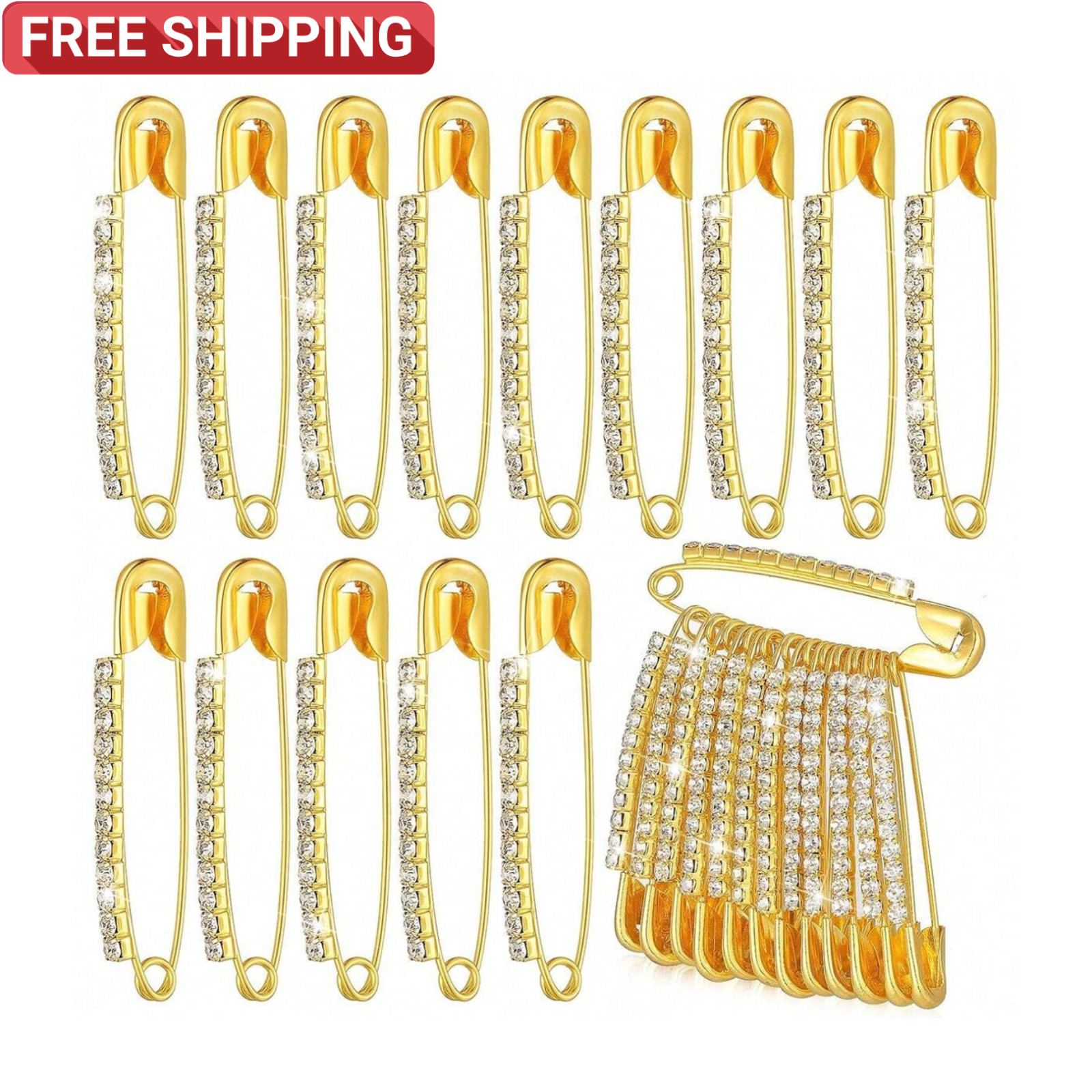 10x Rhinestone Decor Safety Pins Brooch Pins Sweater Shawl Clips for Women, Girl