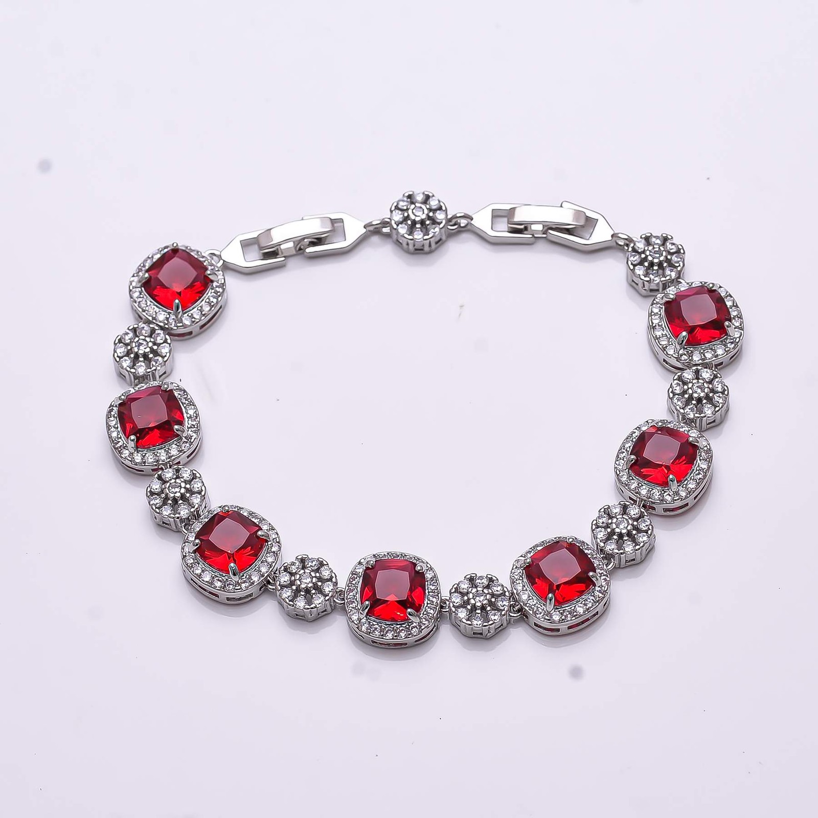 Ruby & CZ Simulated 925 Sterling Silver Tennis Bracelet 8.99″ B5, Christmas Gift