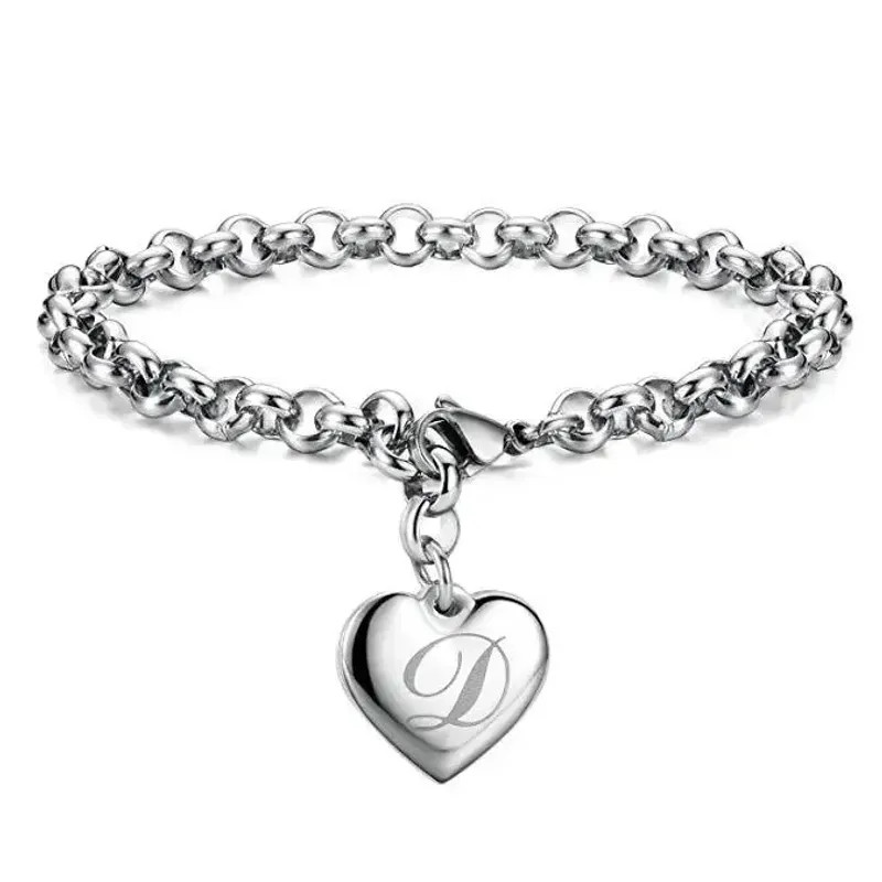 925 Sterling Silver Jewelry A-Z Letter Trinket Heart Bracelet –
