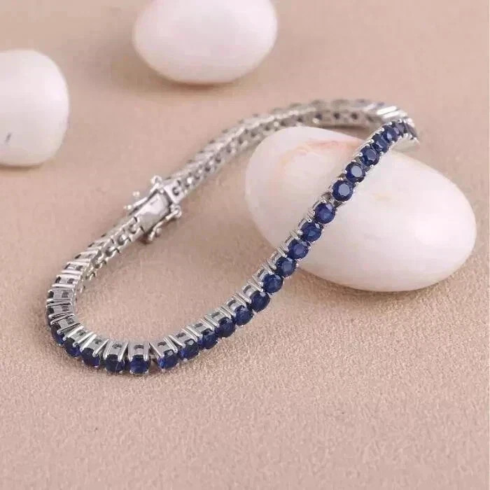 9Ct Round Simulated Sapphire Engagement Tennis Bracelet 14K White Gold Plated