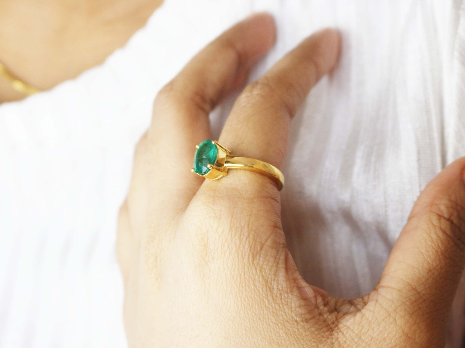 925 Sterling Silver Emerald Oval Stackable Ring For Anniversary Gift For Her