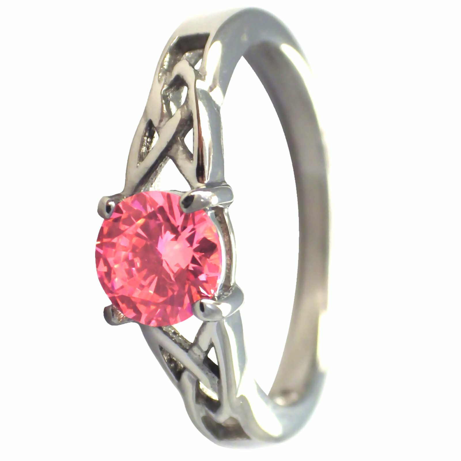 Celtic October Birthstone Ring Pink Cubic Zirconia Stainless Steel Band Sz 5-11