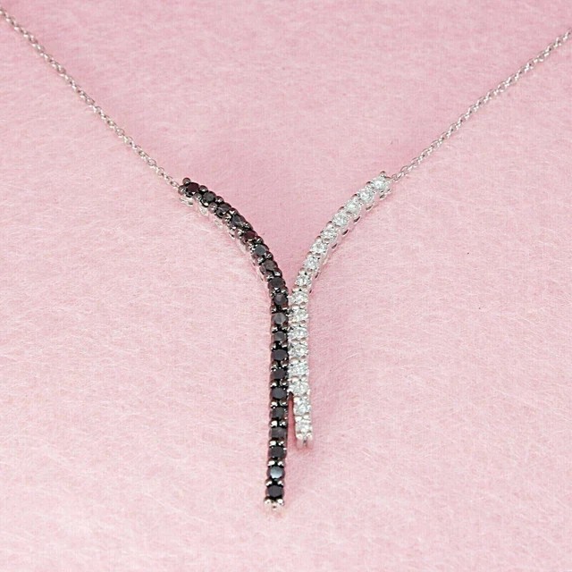 Women’s Charm Pendant 14K White Gold Plated Simulated Black And White Diamond
