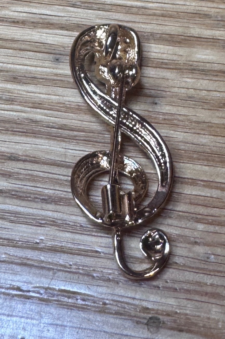 Fashion Pin New Music Note & Microphone Pin Brass Toned 1.5 X 5/8 Inch