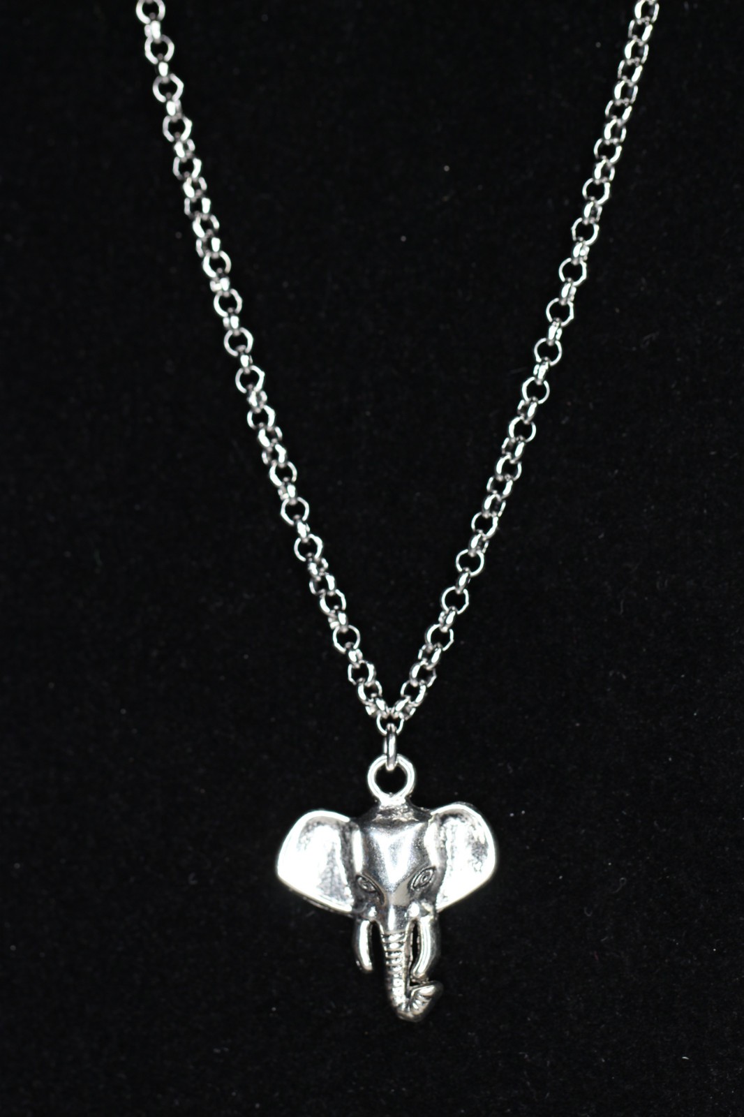 Elephant Necklace Silver Pewter Charm 1″ Pendant 3mm Stainless Chain 18″ Asia