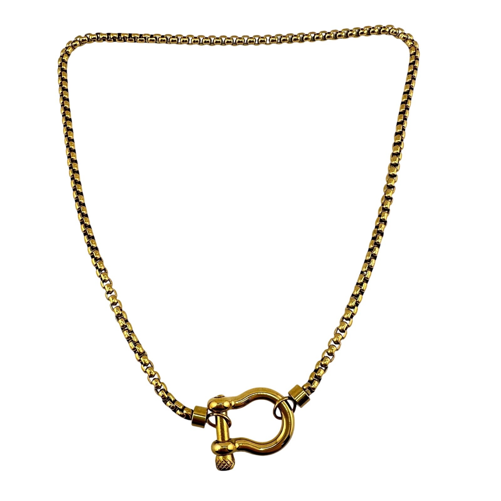 Horseshoe Shackle Charm Pendant Trendy Modern Stack Gold Tone 18″ Necklace