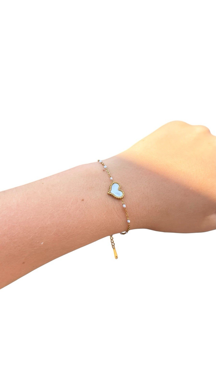 Gold Tone Heart Charm Cable Chain Bracelet Adjustable Lobster Clasp
