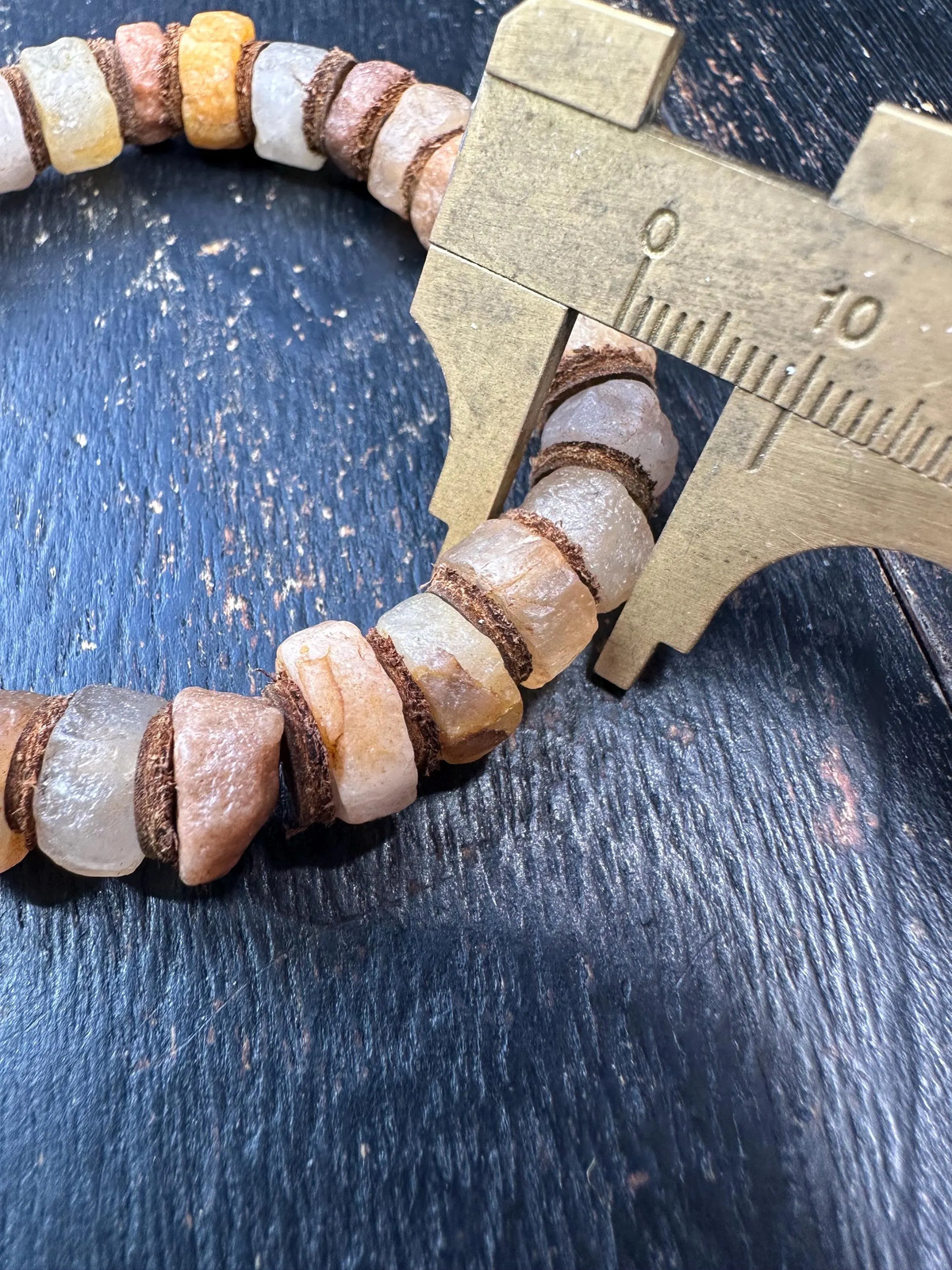 Ancient Mali Quartz Disk Bead Bracelet – African Trade Beads with Leather Space