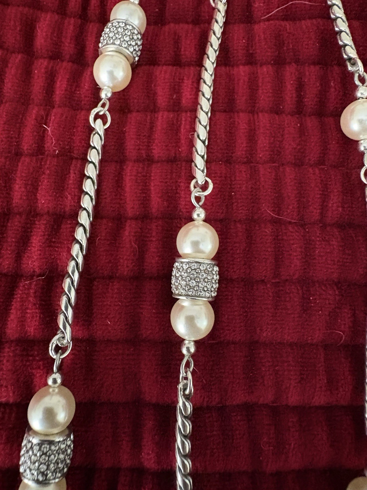 Brighton Meridian 38 inches Long Faul Pearl Beaded & Crystals Silver Necklace