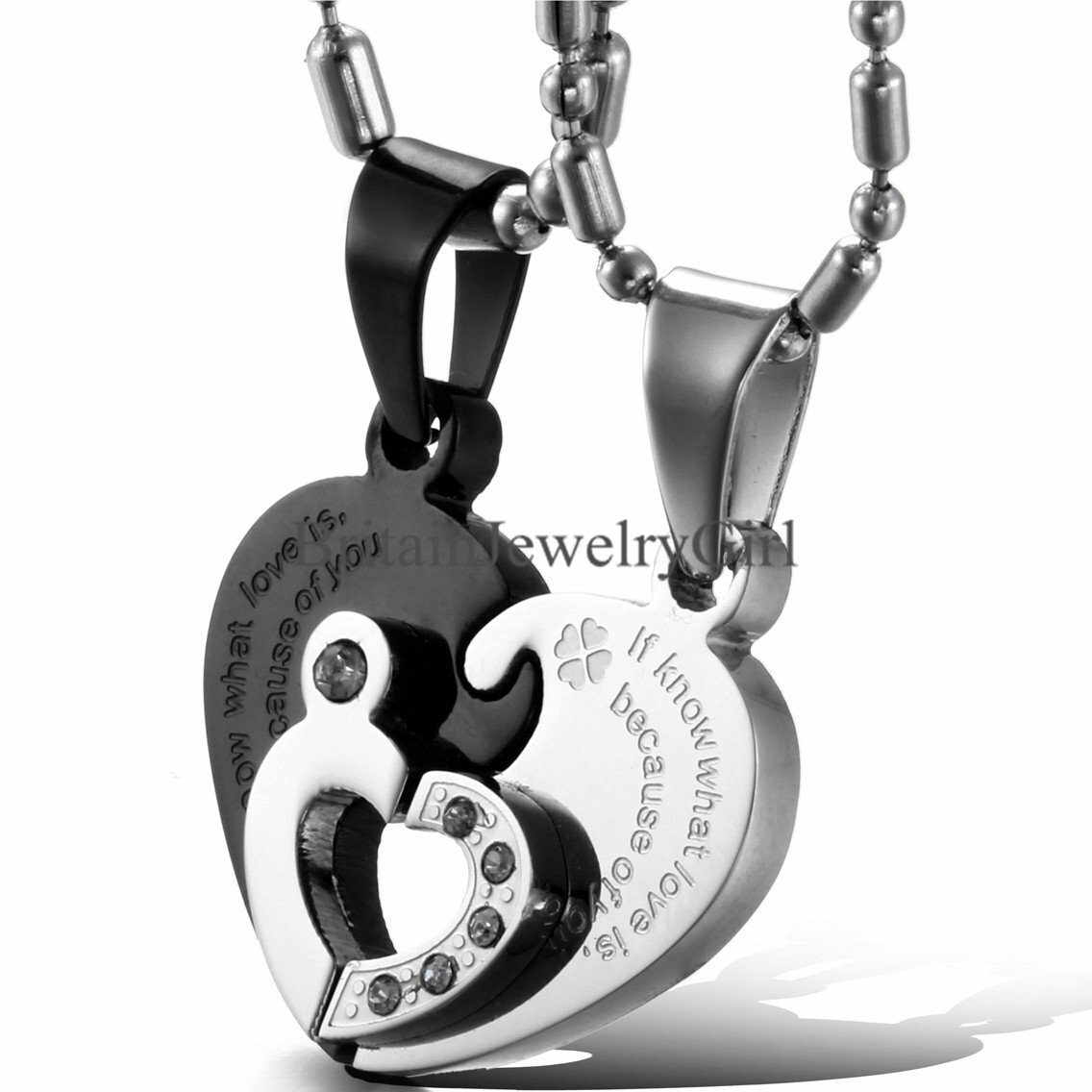 2PCS Stainless Steel Matching Heart Pendant Men’s Women’s Couple Chain Necklace