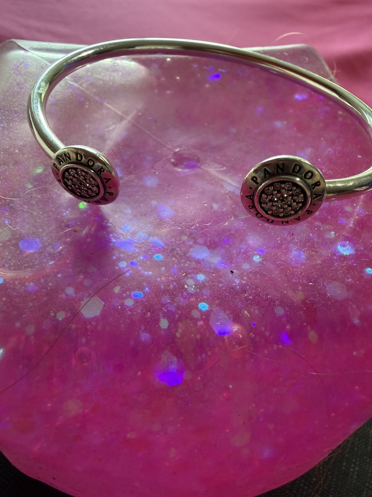 Pandora Signature Logo Pavé Open Cuff Bangle (Model 590528CZ) in sterling silver
