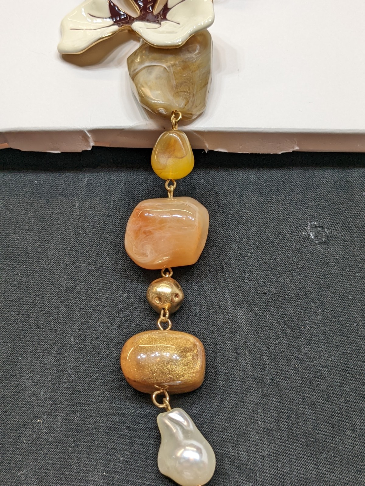 Zara Tropical Flower Pendant Necklace Faux Stone Pearl Statement Jewelry