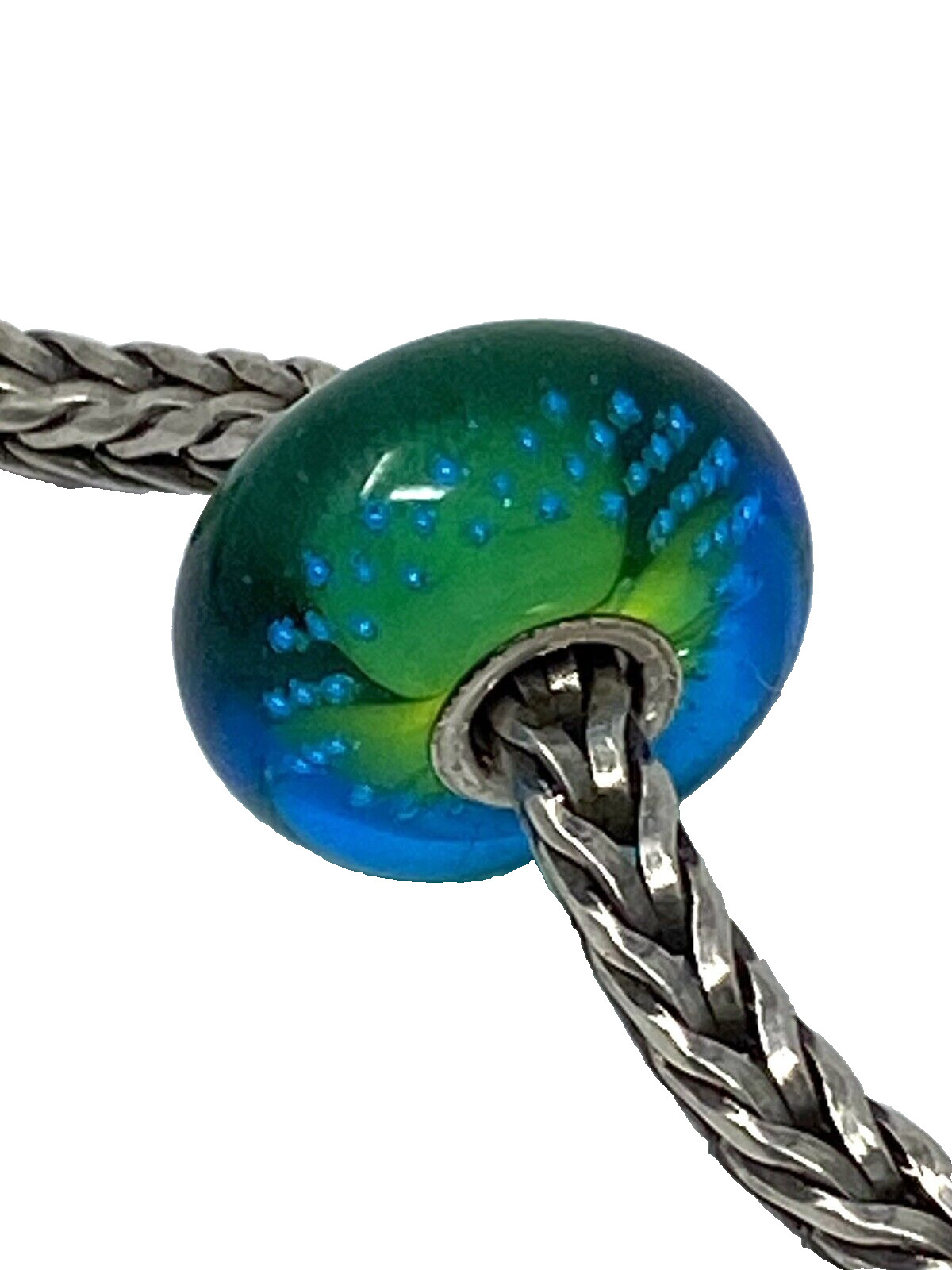Authentic Trollbeads Silver Trace Green Turquoise Bead Charm, 61356 New