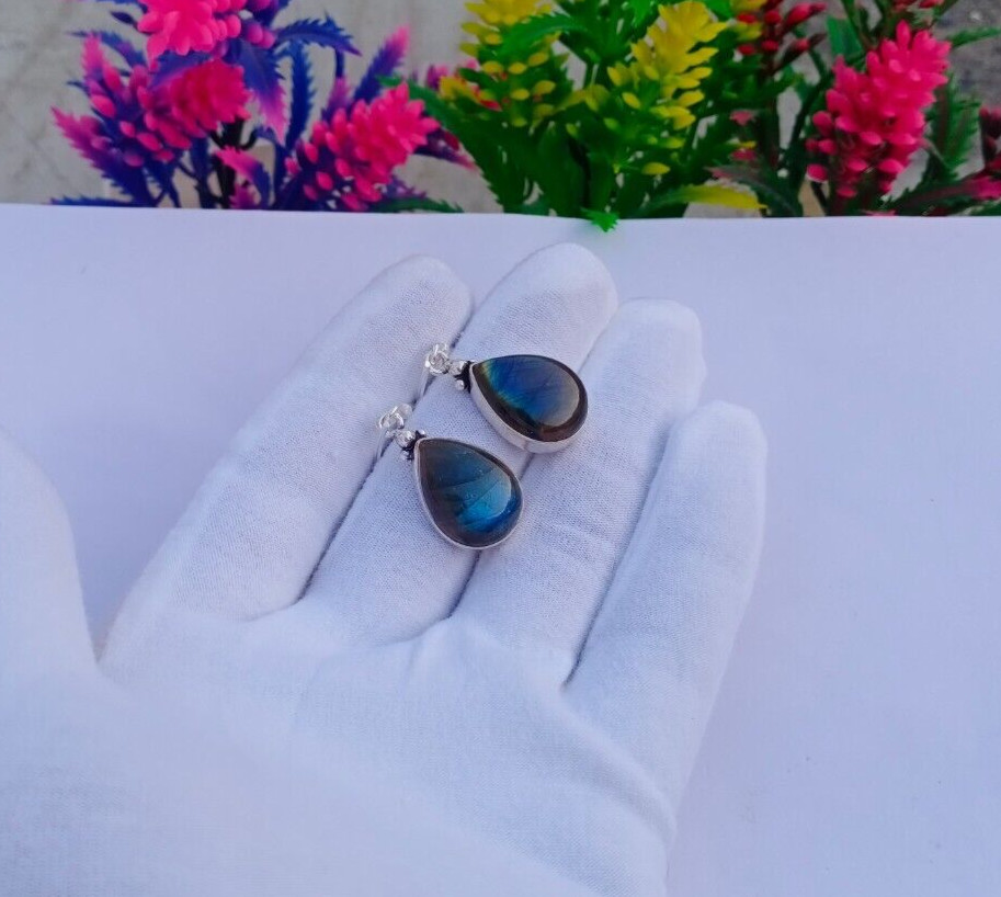 Natural Labradorite Stone Earring | Gemstone Earring | Silver Plated Earring