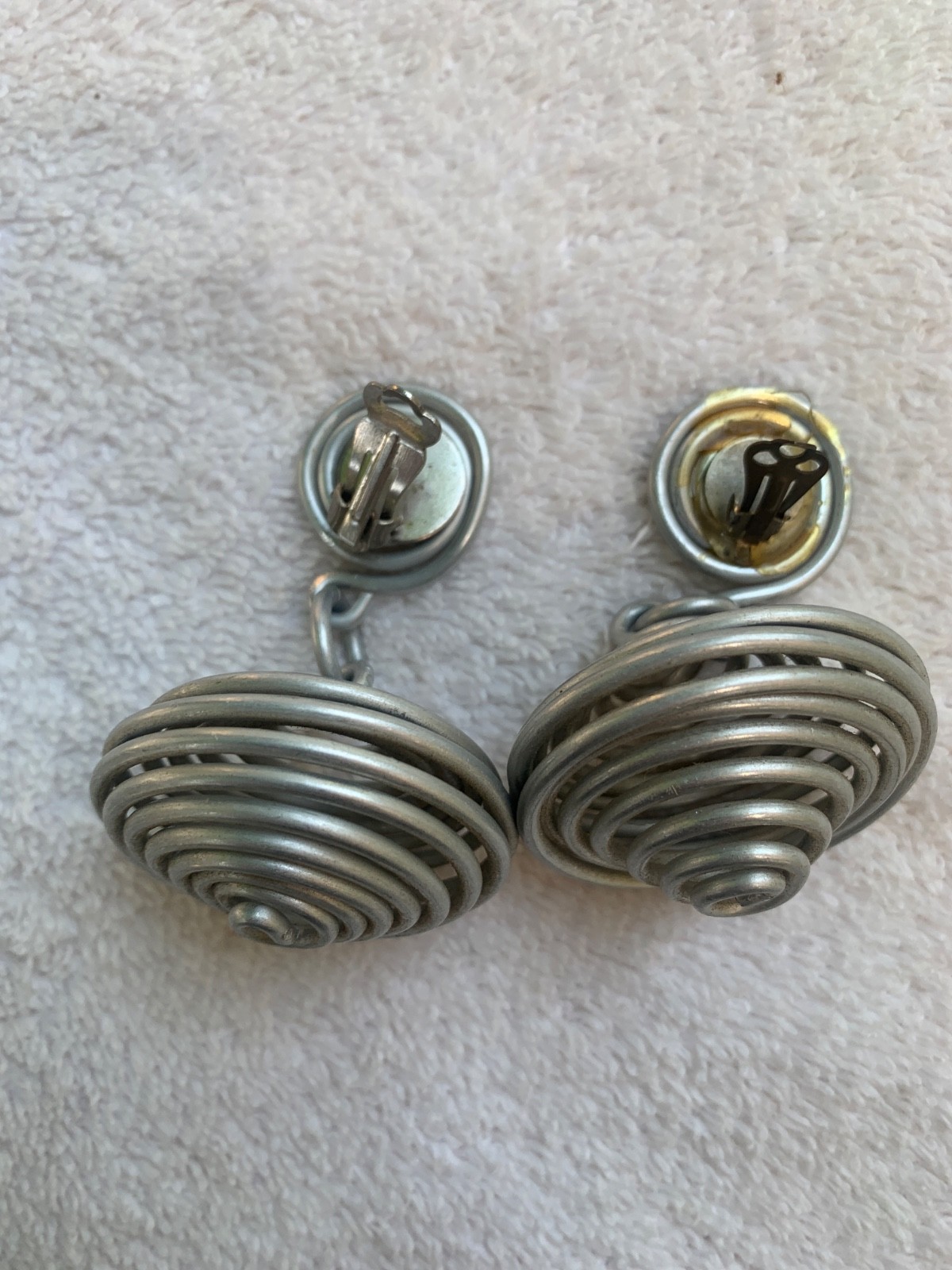 *Modernist David Spada Coil Spiral Anodized Aluminum Silver Spaceship EARRINGS*