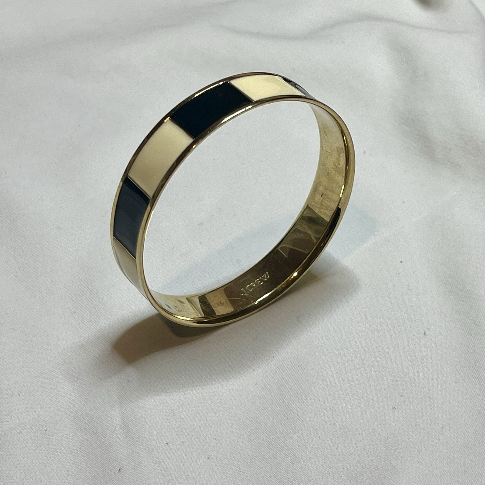 J Crew White/cream And Black Gold Tone Bangle