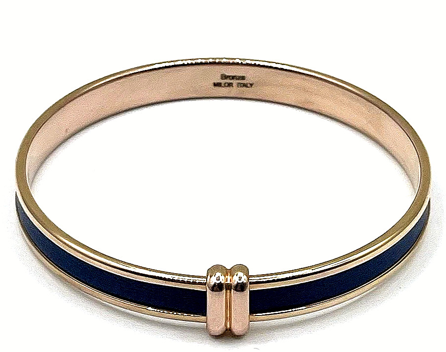 2 Milor Italy Bronze Cowhide Leather Inlay Bangle Bracelet BLUE and BROWN