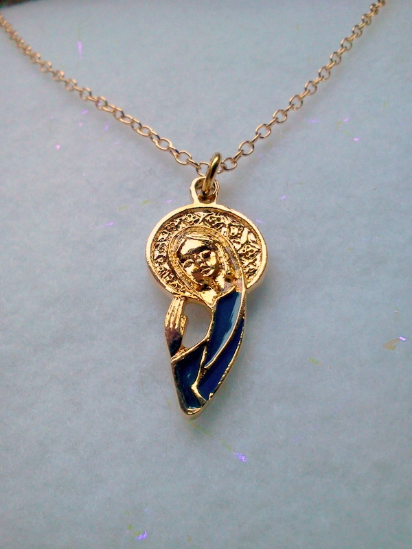 18KGP Virgin Mother Pray for Peace Necklace – Made in Czech. BOGO