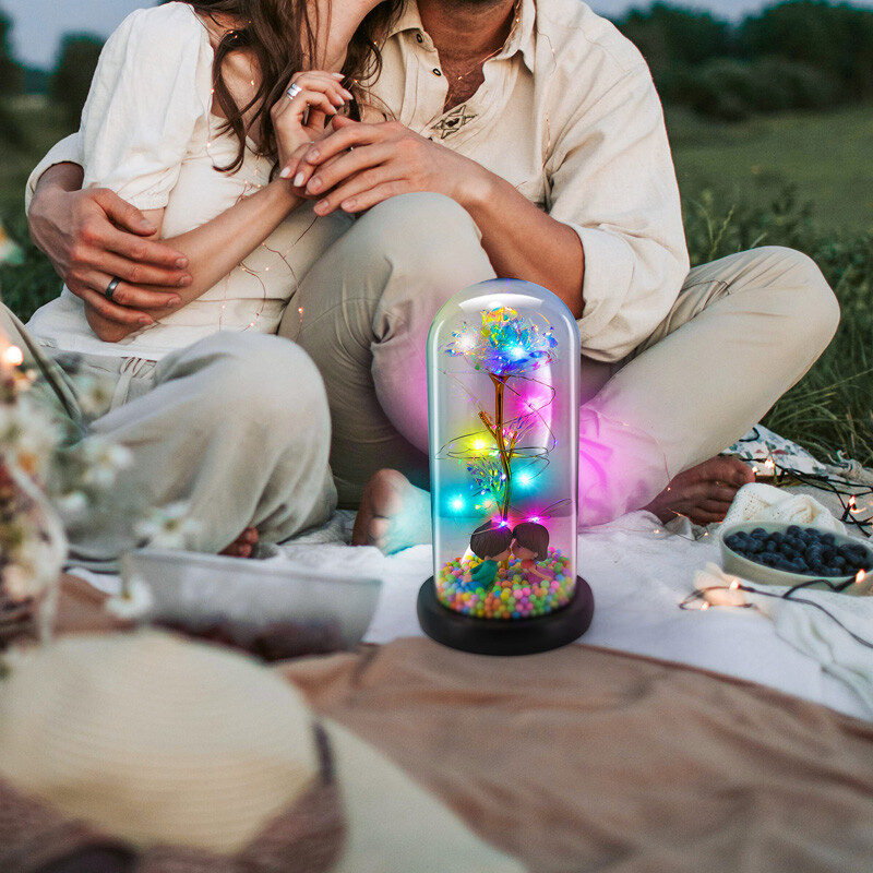 Galaxy Rose Forever Flower in Dome Glass LED Light Valentine’S Day Birthday Gift