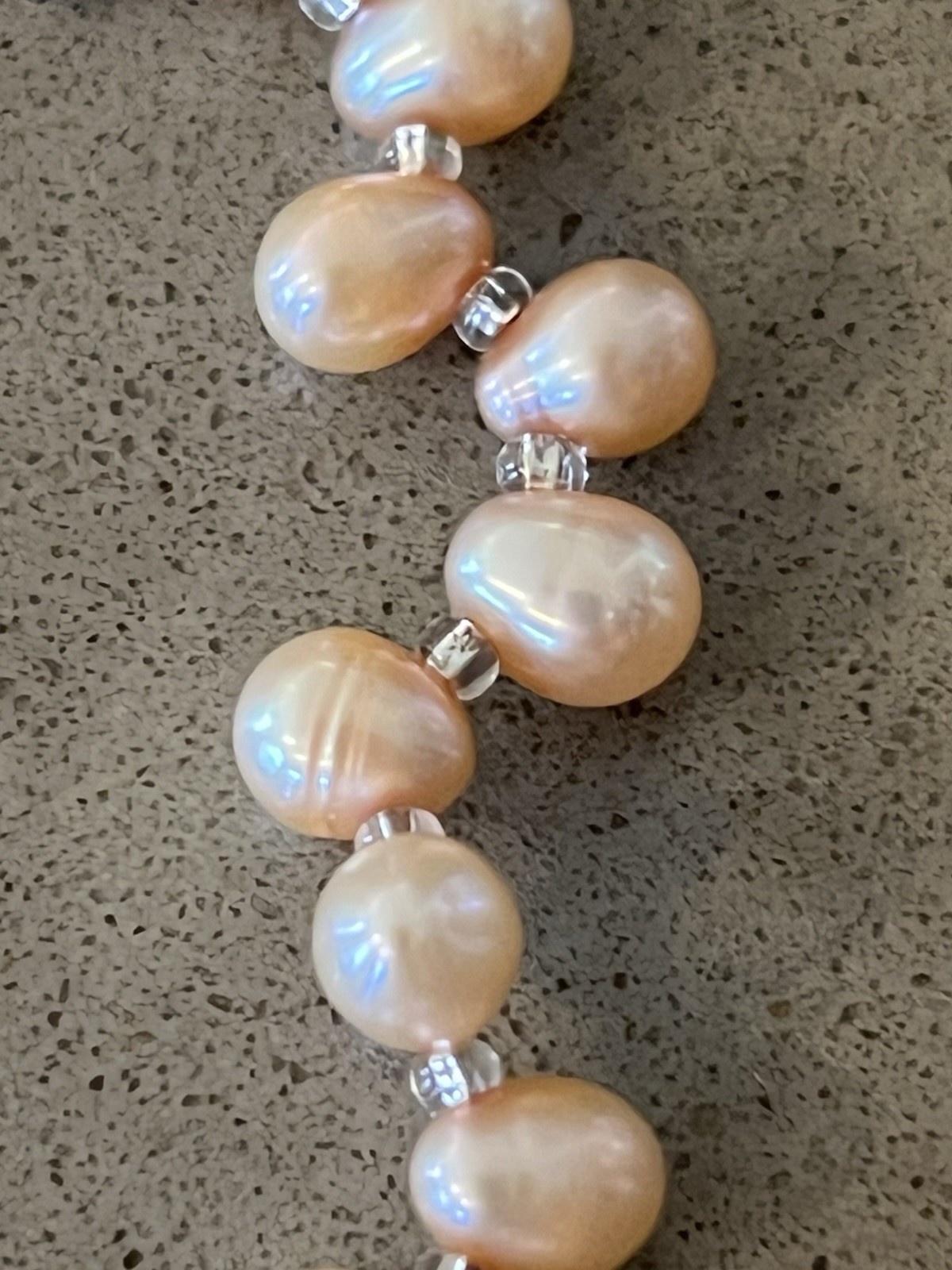 Freshwater Champagne Peach ￼Pearl Bracelet Sterling 925 Baroque 7.5” 8.6g Heart
