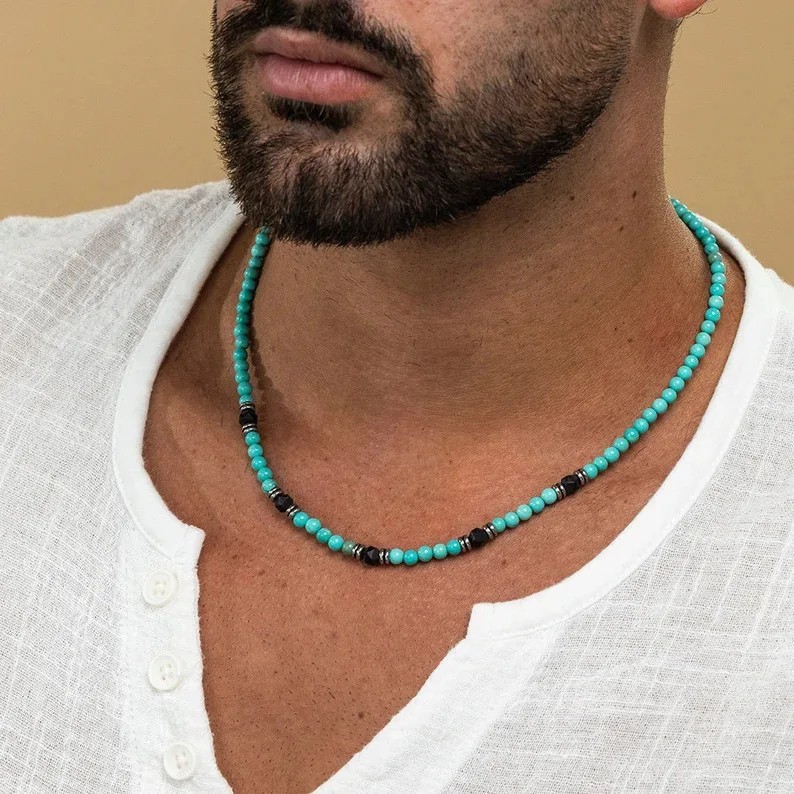Synthetic Turquoise Bead Necklace Men Boys Natural Stone Boho Beach Jewelry