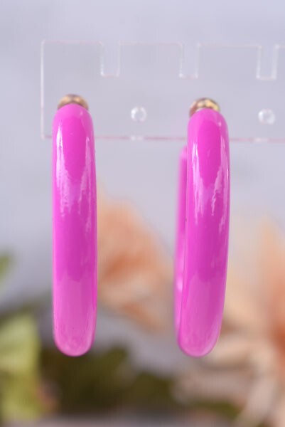 Approx 1.5″ Retro Fuchsia 80’s Hot Pink Lightweight Hoop Earrings