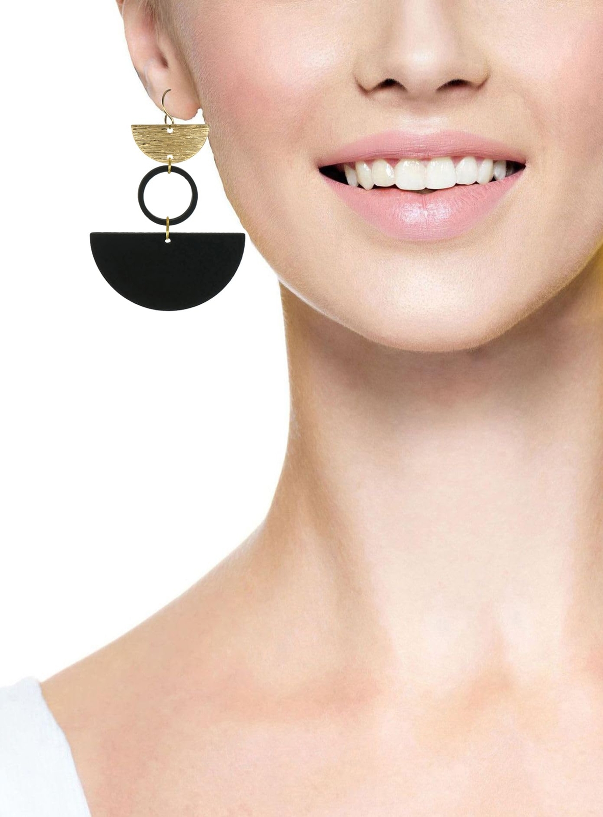 Beautiful Black and Gold Abstract Statement Earrings, 18K Gold Ear Wires