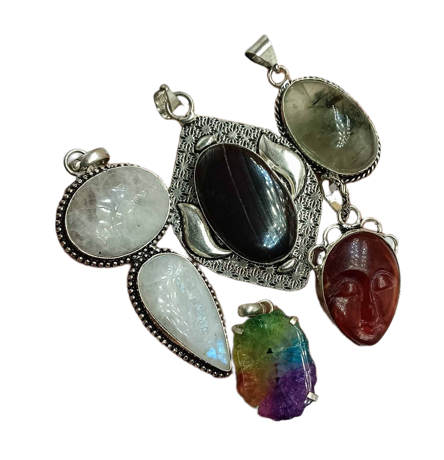 Moonstone & Mix Gemstone Pendants Lot 5pcs 925 Sterling Silver Plated LOT-TU03