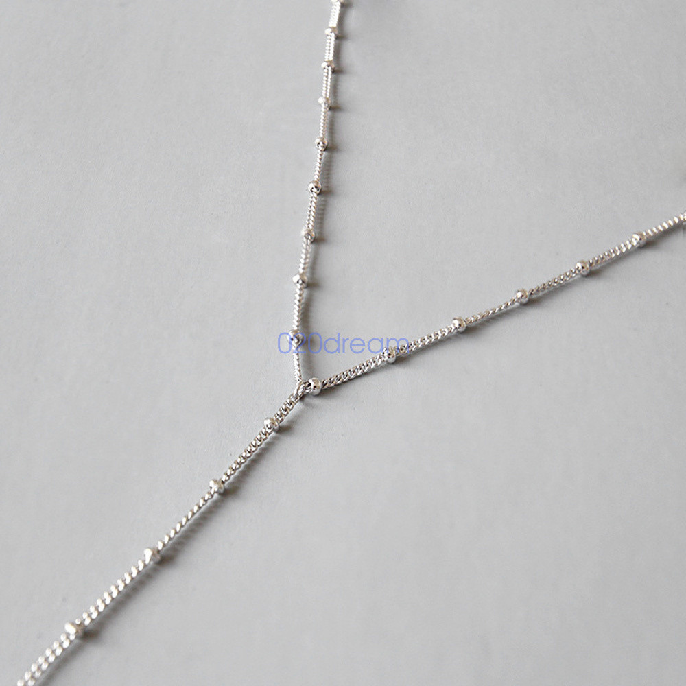 Real 925 Sterling Silver Pendant Necklace 1.2mm Curb Chain W/ Beads Extend Lady