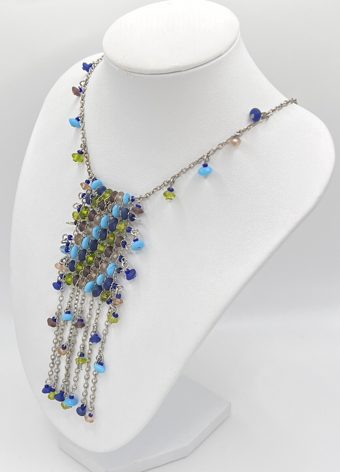 Multicolor Bib statement Necklace 16” – 17” Green Blue