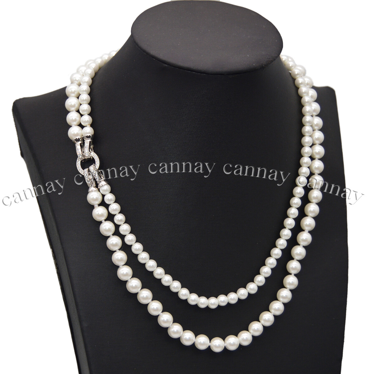 2Rows 6mm 8mm South Sea White Shell Pearl Faux Pearl Round Beads Necklace 18-20″