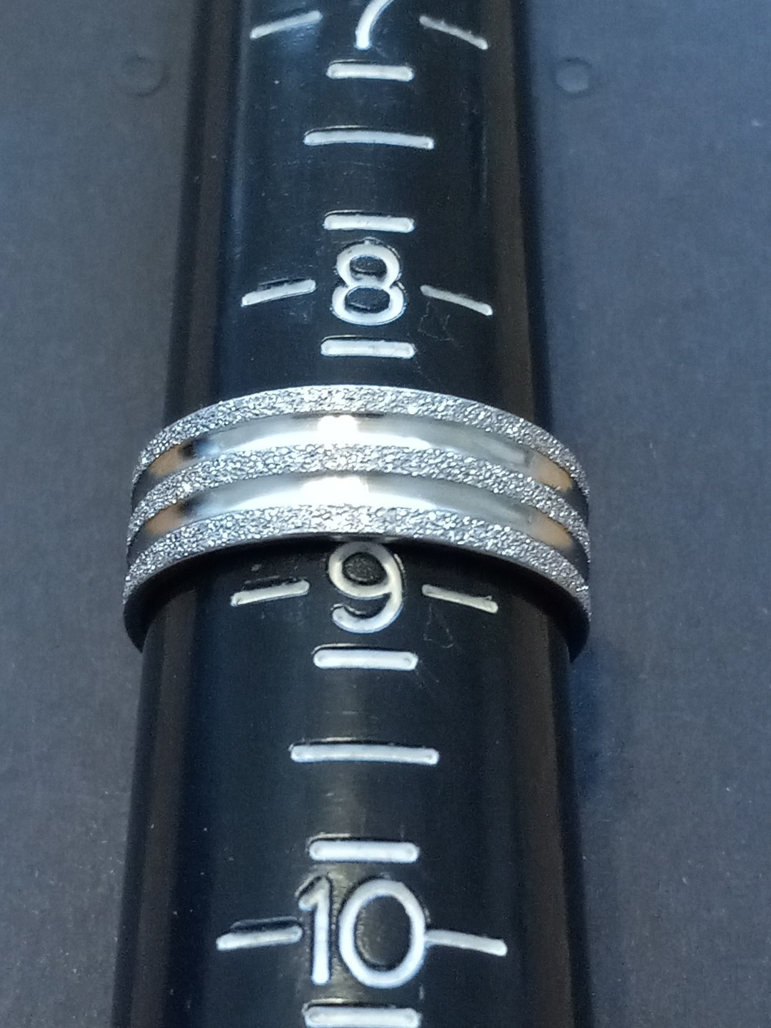 Stainless Steel Fashion Ring – Ground W/Silver Stripes. 7mm Wide Size 8.5 B17B46