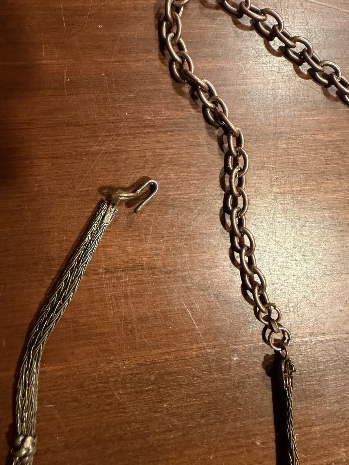 Copper Tone Multi-Strand Chain Bib Pendant Necklace w/ Dangles Hook Closure Boho