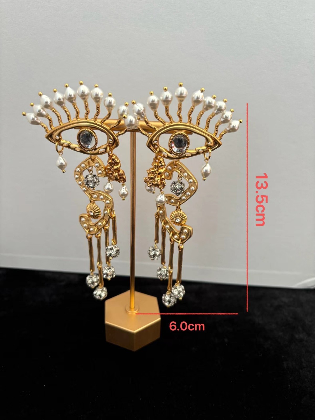 AUTHENTIC Super High Quality Schiaparelli Tassel Rhinestone Pearl Gold Earrings