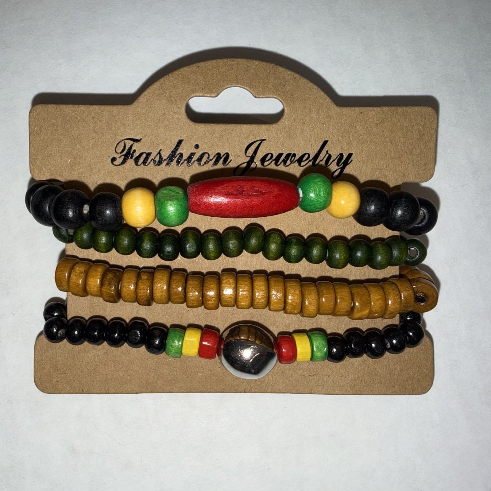 22 Multicolor Beaded Stackable Stretch Slip-On Bracelet Set Wood Metal Cord