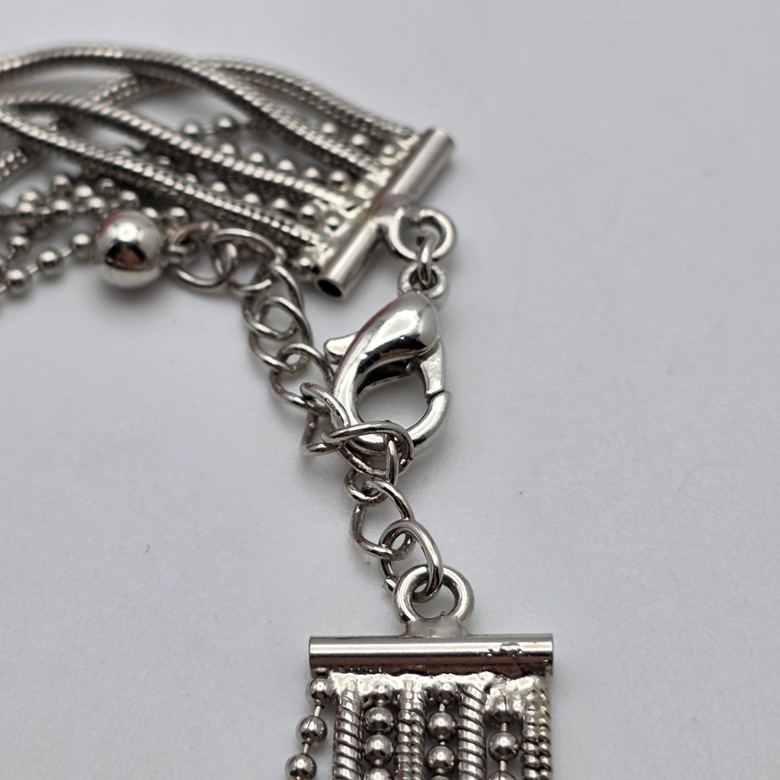 Silver Tone Multi Chain Bracelet 6.5-7.5 In Adjustable Layered 12mm Wide