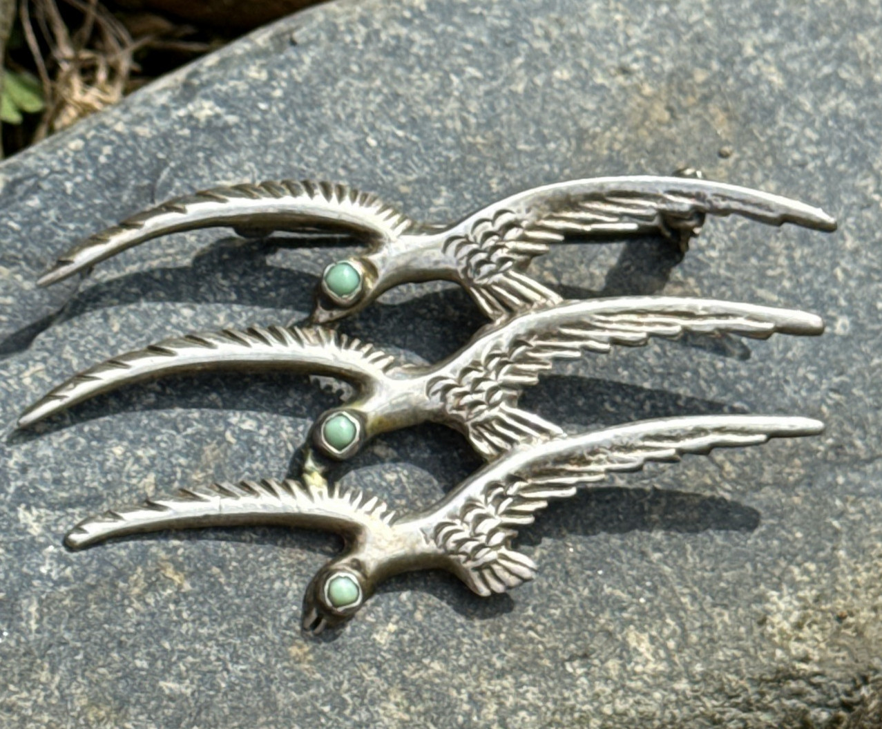 Vintage ABM 865 Silver Mexico 3 Birds in Flight Brooch