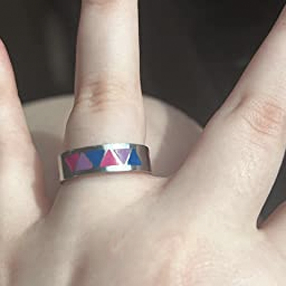 Pride Shack – Bi Pride Triangle Flag Steel Ring – Bisexual LGBT Pride Jewelry